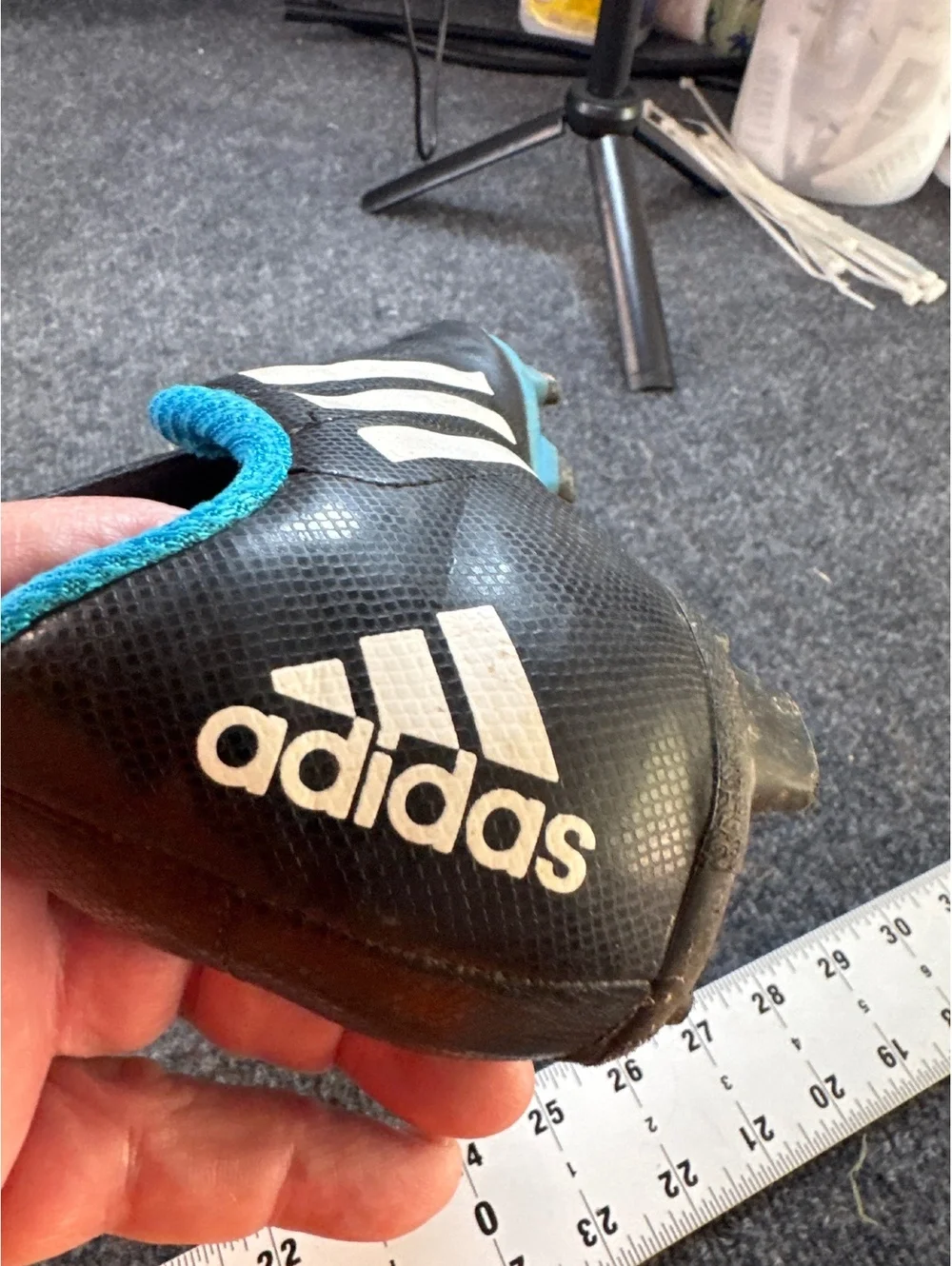 Adidas Kids Soccer Cleats Size 4 Black Blue White Lace Up Outdoor Shoes